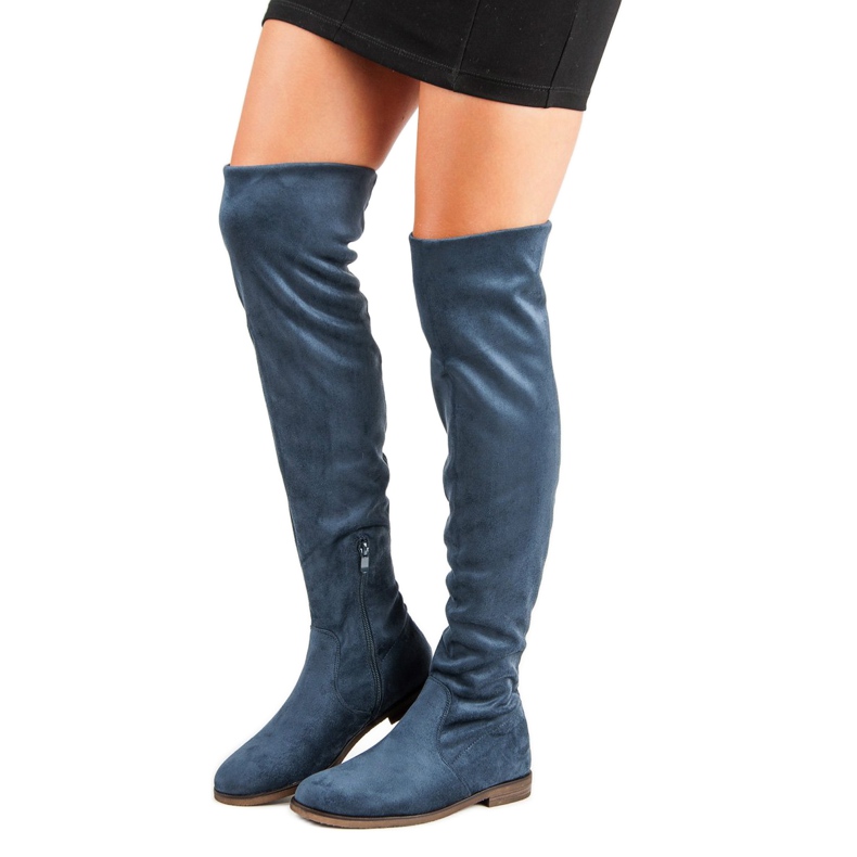 Super Me Blaue Overknee-Stiefel aus Wildleder 1