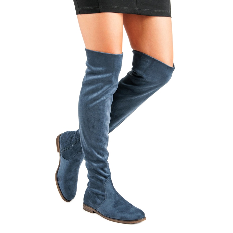 Super Me Blaue Overknee-Stiefel aus Wildleder 2