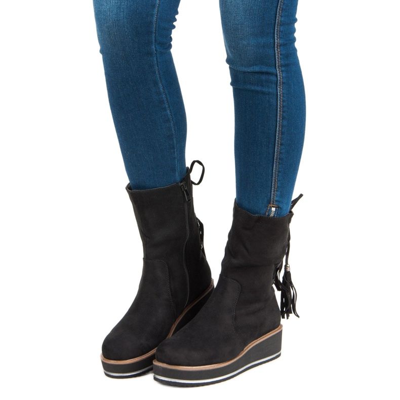 Forever Folie Ankle Boots aus Wildleder mit Keilabsatz schwarz 1