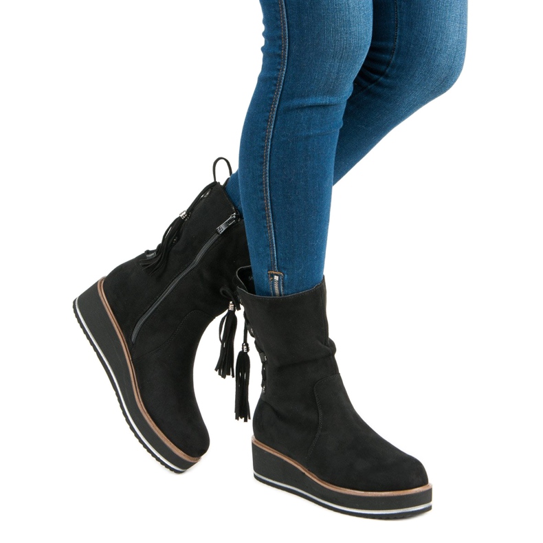 Forever Folie Ankle Boots aus Wildleder mit Keilabsatz schwarz 2