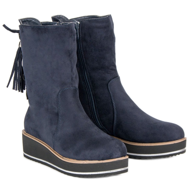Forever Folie Ankle Boots aus Wildleder mit Keilabsatz blau 1