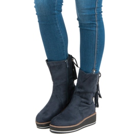 Forever Folie Ankle Boots aus Wildleder mit Keilabsatz blau 2