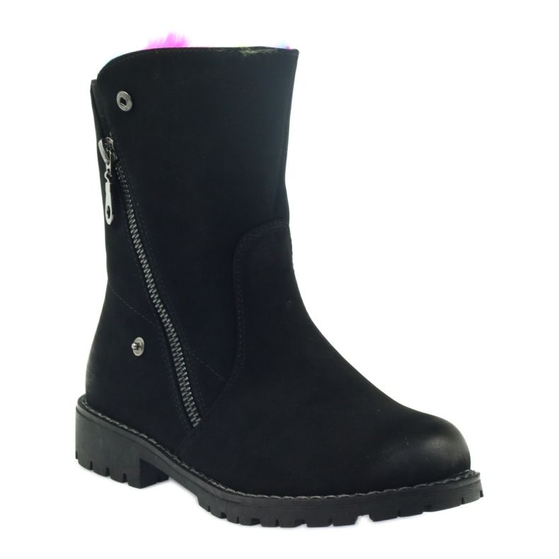 Sergio Leone Stiefel mit farbigem Fell mit Reißverschluss schwarz mehrfarbig 1