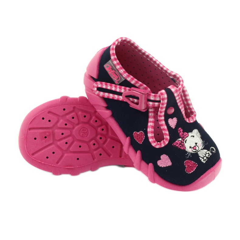 Befado Kinderschuhe 110p330 Hausschuhe marineblau rosa 3