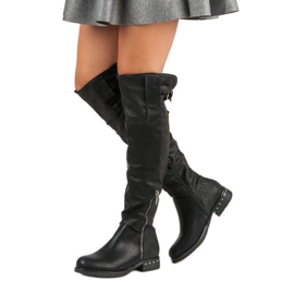 SDS Schwarze Stiefel auf flachen Absätzen 1