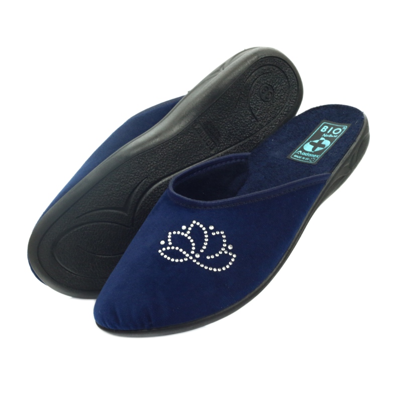 Hausschuhe Velours Pailletten Adanex marineblau 4