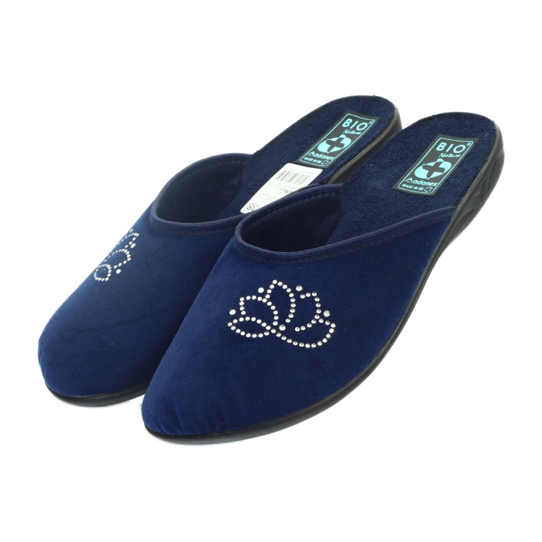 Hausschuhe Velours Pailletten Adanex marineblau 3