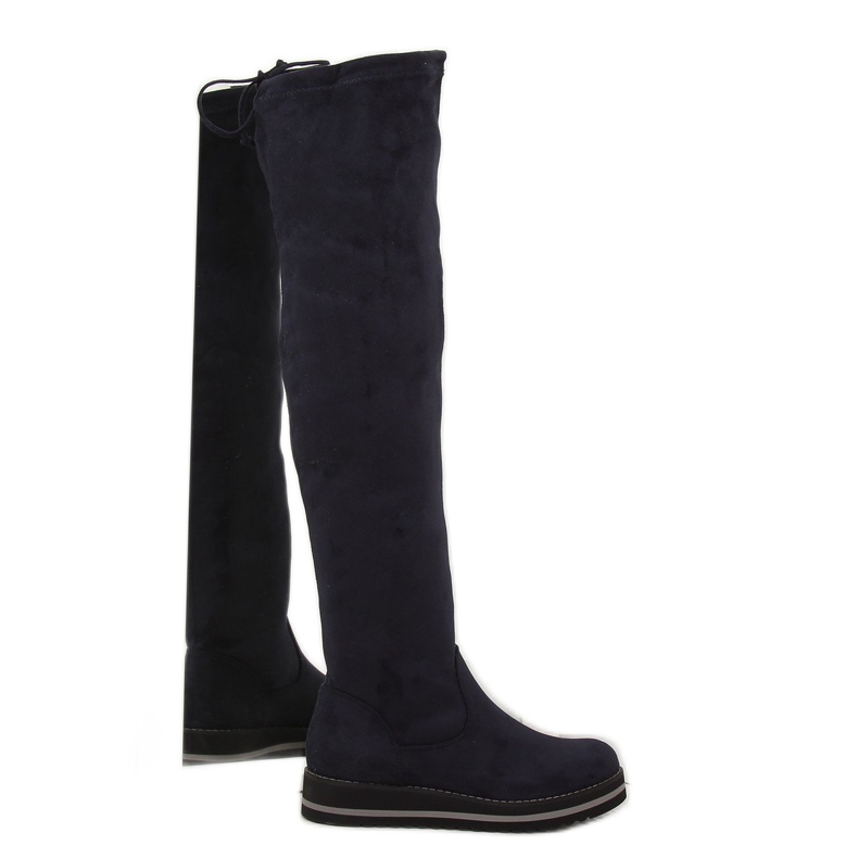 Damen marineblaue Overknee-Stiefel 512-PG blau 1