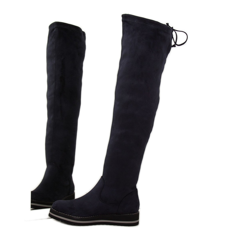 Damen marineblaue Overknee-Stiefel 512-PG blau 2