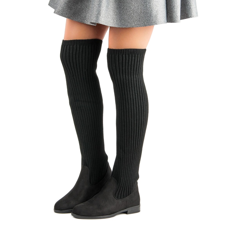 Bestelle Overknee-Stiefel mit flachem Absatz schwarz 1