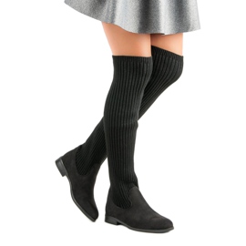 Bestelle Overknee-Stiefel mit flachem Absatz schwarz 2