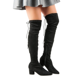 Vices Schwarze Oberschenkel-Stiefel In Spitz 1