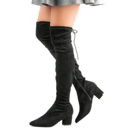 Vices Schwarze Oberschenkel-Stiefel In Spitz 2