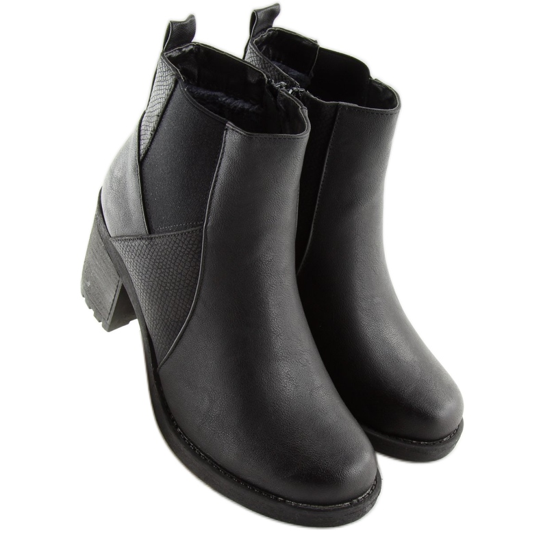 Schwarze Stiefel mit weiten Absätzen 1032-1 Schwarz 1