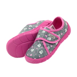 Befado Kinderschuhe 557X041 Hausschuhe grau rosa 4