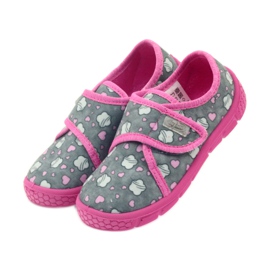 Befado Kinderschuhe 557X041 Hausschuhe grau rosa 3