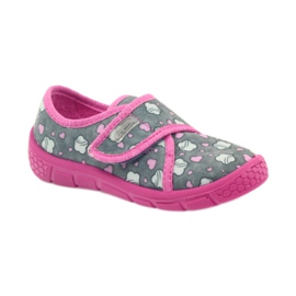 Befado Kinderschuhe 557X041 Hausschuhe grau rosa 1