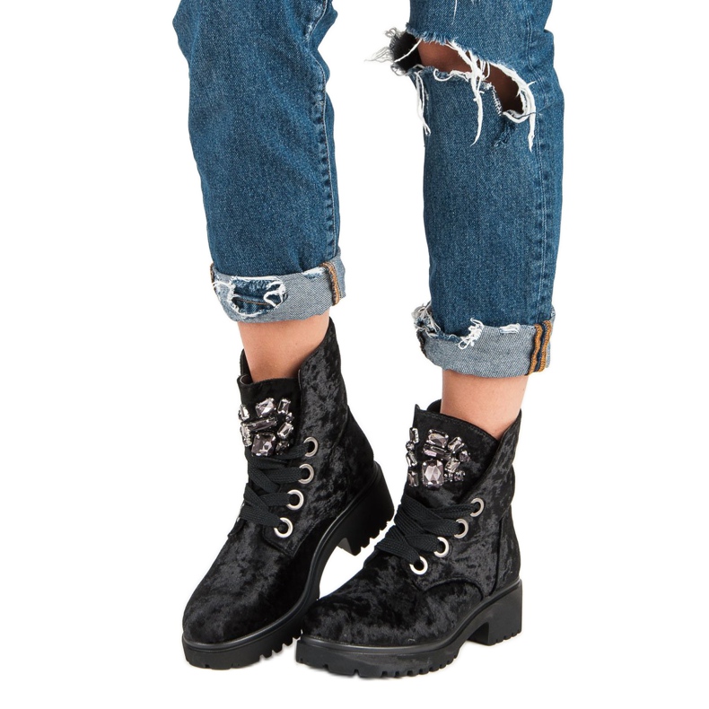 Kylie Modische Veloursstiefel schwarz 1