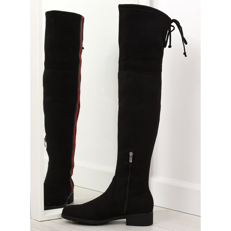 Overknee-Stiefel mit schwarzem Streifen HFN-0296-2 Schwarz 1