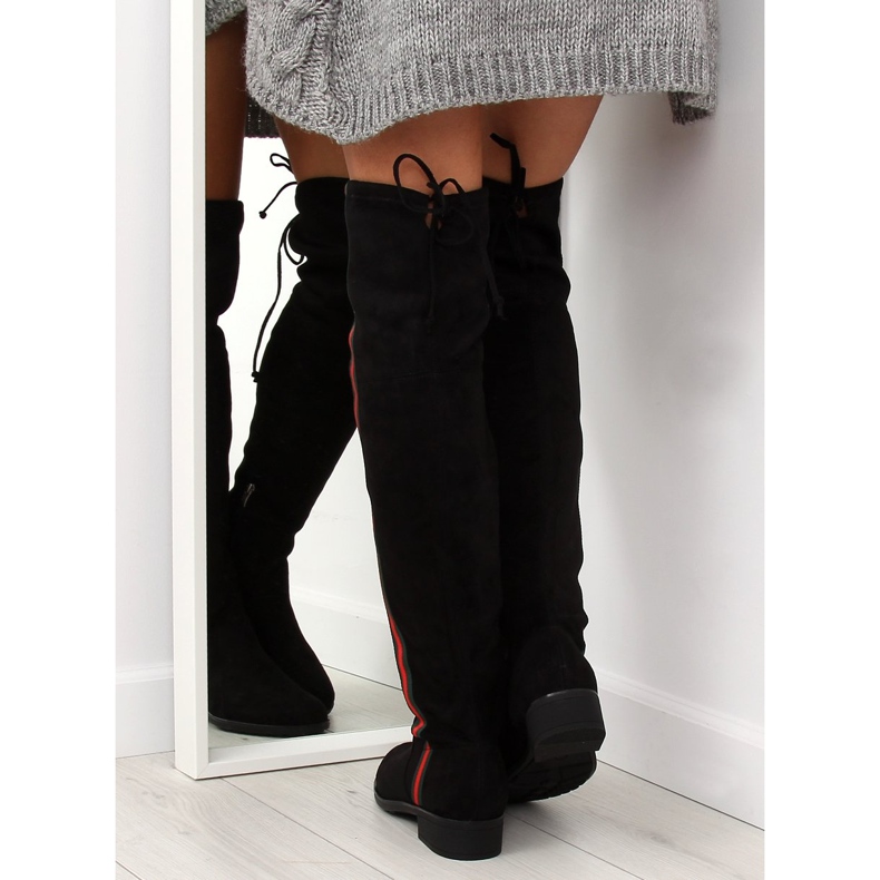 Overknee-Stiefel mit schwarzem Streifen HFN-0296-2 Schwarz 2