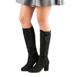 Stiefel mit hohen Absätzen aus Wildleder schwarz 1