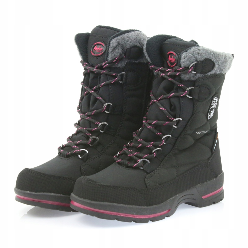 American Club Schwarze Softshell-Schneestiefel mit amerikanischer SN19/20-Membran rosa grau 3