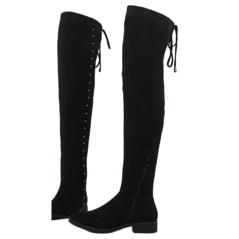 Schwarze Stiefel mit flachen Absätzen 7368 1