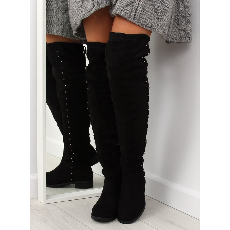 Schwarze Stiefel mit flachen Absätzen 7368 2