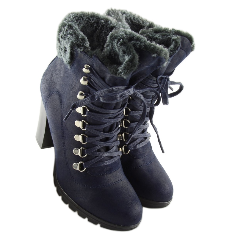 Marineblaue Stiefel mit hohen Absätzen N501 Navy navy blau 1