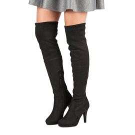 Super Me Wildlederstiefel auf einem hohen Absatz schwarz 1
