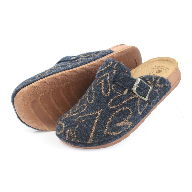 Filzpantoffeln Inblu UA033 goldene Herzen navy blau 4
