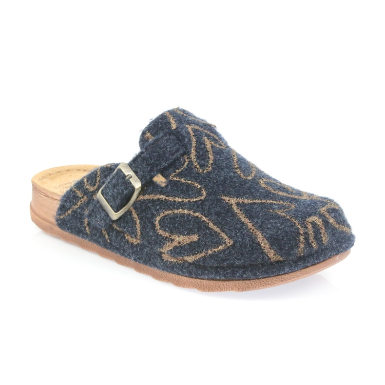 Filzpantoffeln Inblu UA033 goldene Herzen marineblau 1