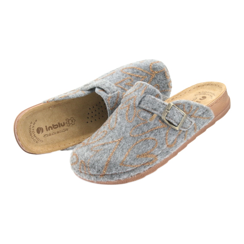 Filzpantoffeln Inblu UA033 goldene Herzen grau gelb 4