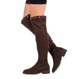 Cm Paris Oberschenkelhohe Stiefel mit Perlen braun 1