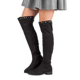 Cm Paris Oberschenkelhohe Stiefel mit Perlen schwarz 2