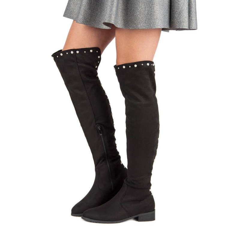 Cm Paris Oberschenkelhohe Stiefel mit Perlen schwarz 2