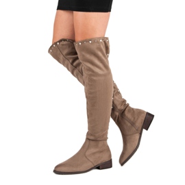 Cm Paris Oberschenkelhohe Stiefel mit Perlen braun 1