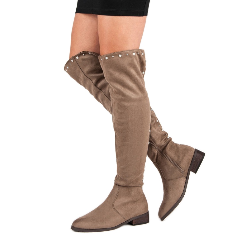 Cm Paris Oberschenkelhohe Stiefel mit Perlen braun 1