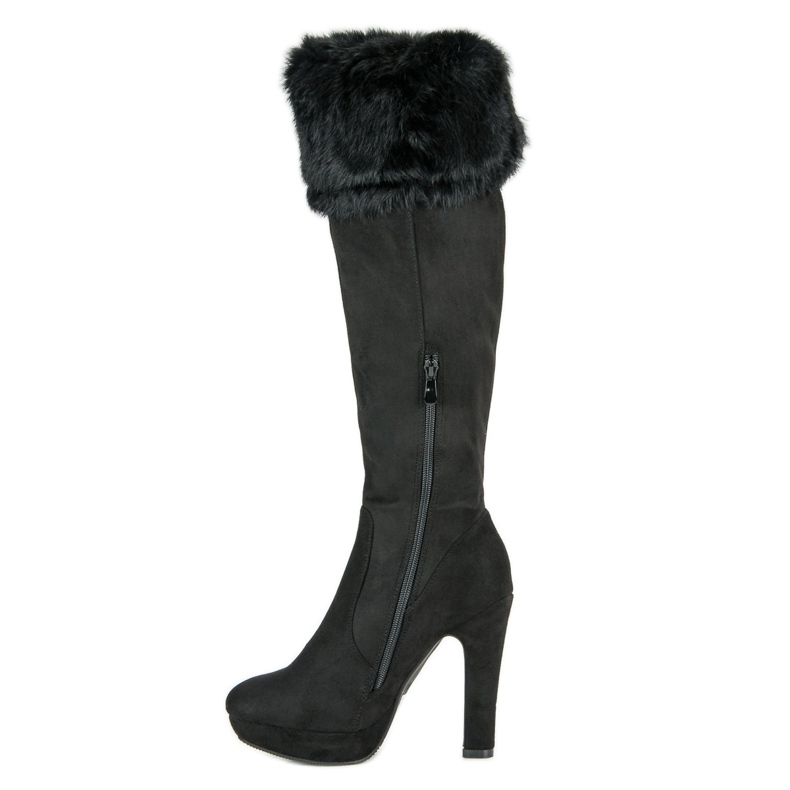 Super Me Overknee-Stiefel aus Wildleder mit Fell schwarz 2