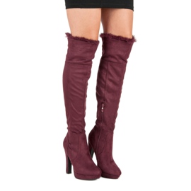 Super Me Overknee-Stiefel aus Wildleder mit Fell mehrfarbig rot 2