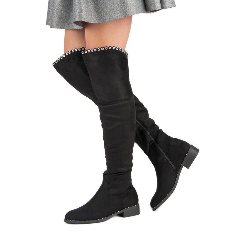Queentina Overknee-Stiefel aus Wildleder schwarz 1