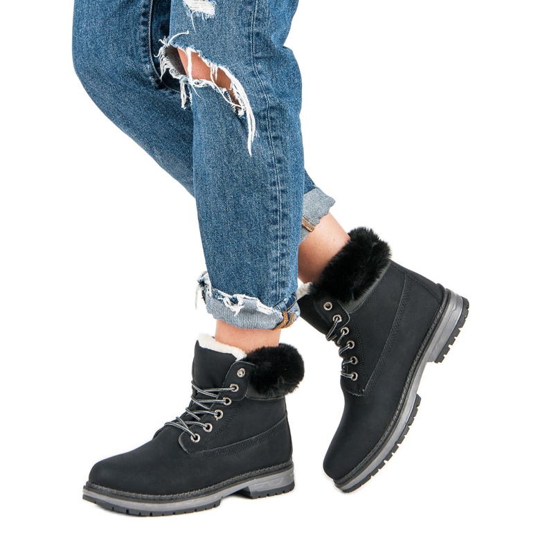 Fgm Paris Schwarze Trapper mit Fell 2