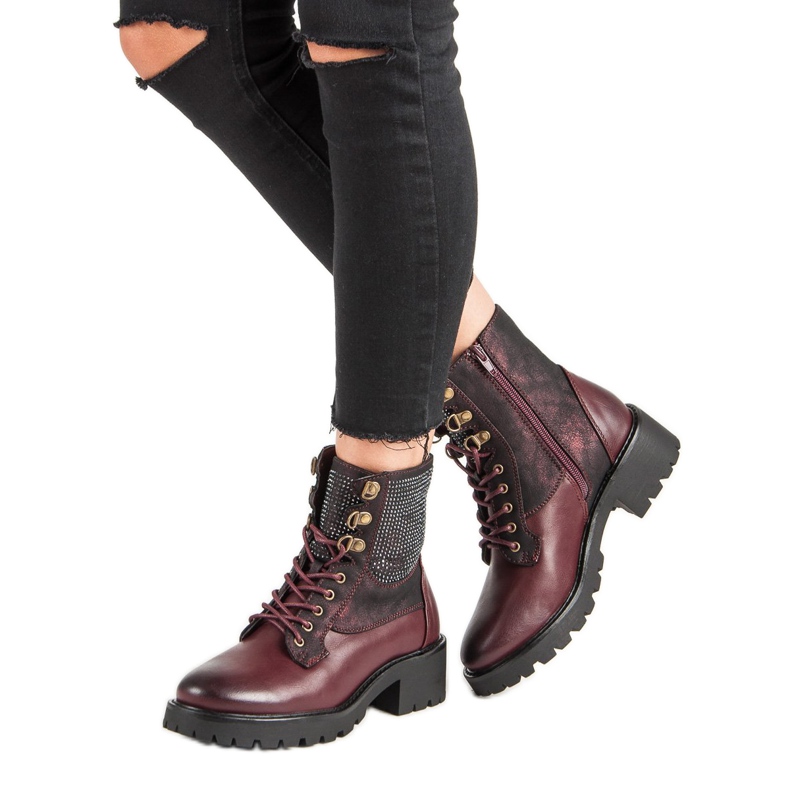 Ideal Shoes Geschnürte Arbeiter auf der Plattform mehrfarbig rot 2