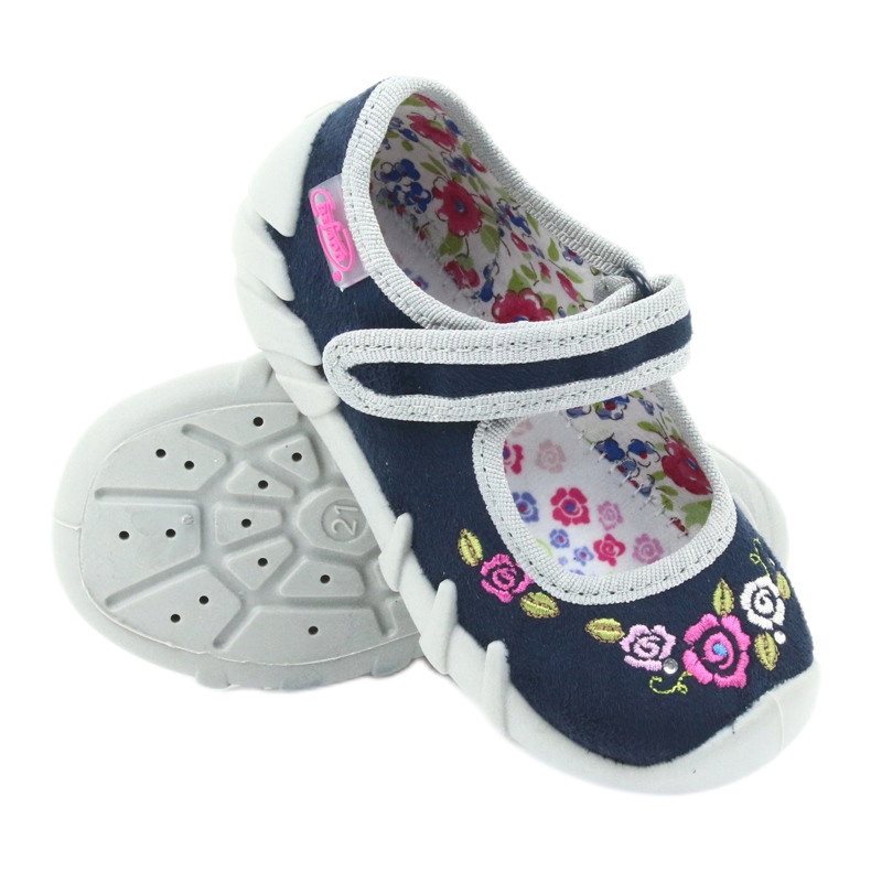 Befado Kinderschuhe Ballerinas Hausschuhe 109P170 grau navy blau 3