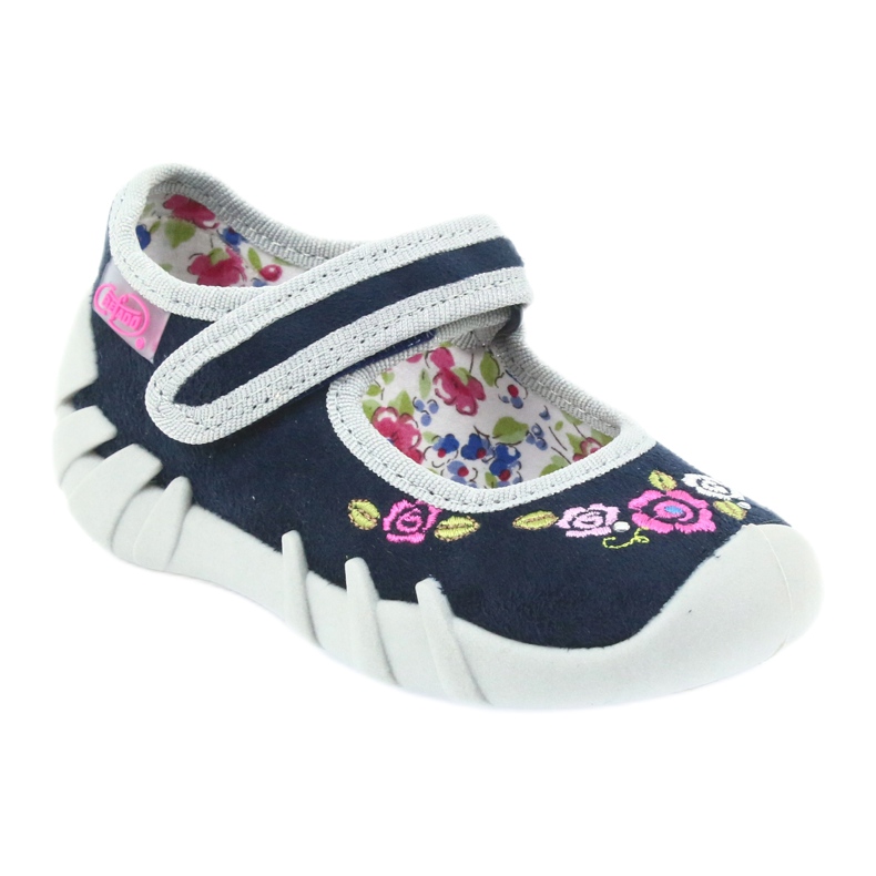Befado Kinderschuhe Ballerinas Hausschuhe 109P170 grau marineblau 1