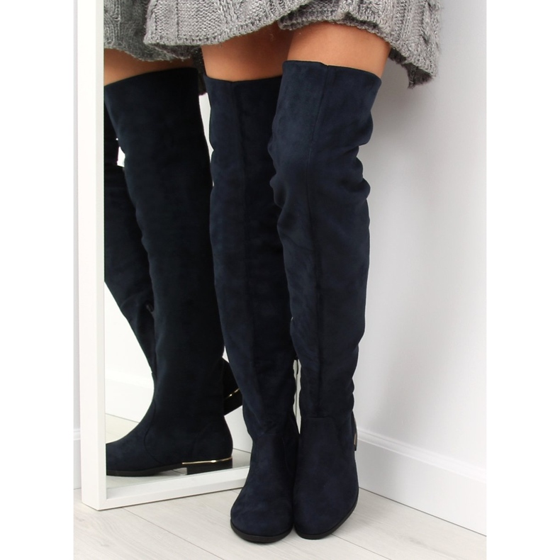 Marineblaue Overknee-Stiefel für Damen 7570-PG 1