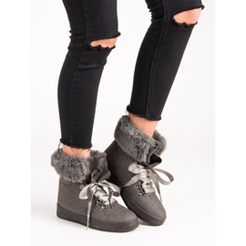 Graue Schneestiefel mit Fell 2