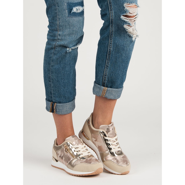 Sportschuhe mit dekorativem Reißverschluss gelb rosa 1