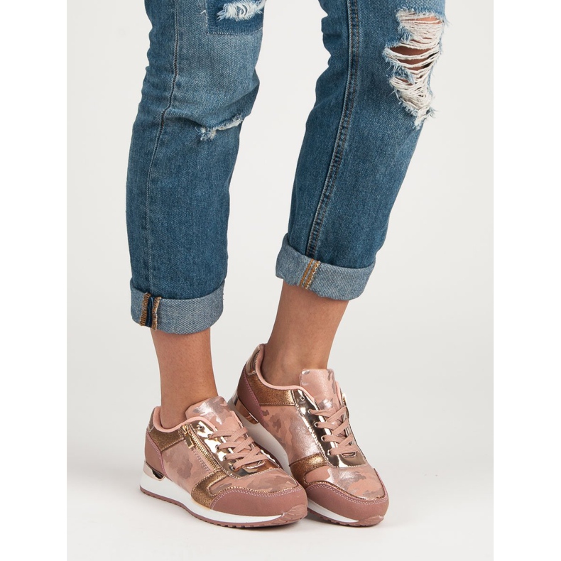 Sportschuhe mit dekorativem Reißverschluss gelb rosa 1