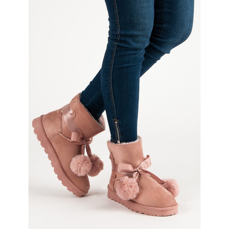 Rosa Mukluki mit Pompons 2